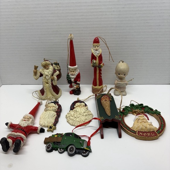 The Unbranded Brand Other - Lot Of 10 Vintage Christmas Ornaments Wooden Noel Sled Santa Clay Ceramic